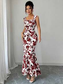 Un vestido largo sin mangas para unas elegantes vacaciones de verano para damas - Burdeos - Ver 3