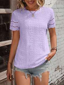 Camiseta con bordado con ojal ribete en abanico - Púrpura malva - Ver 3