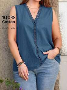 Camisa sin mangas minimalista y lisa de talla grande - Niebla azul - Ver 1