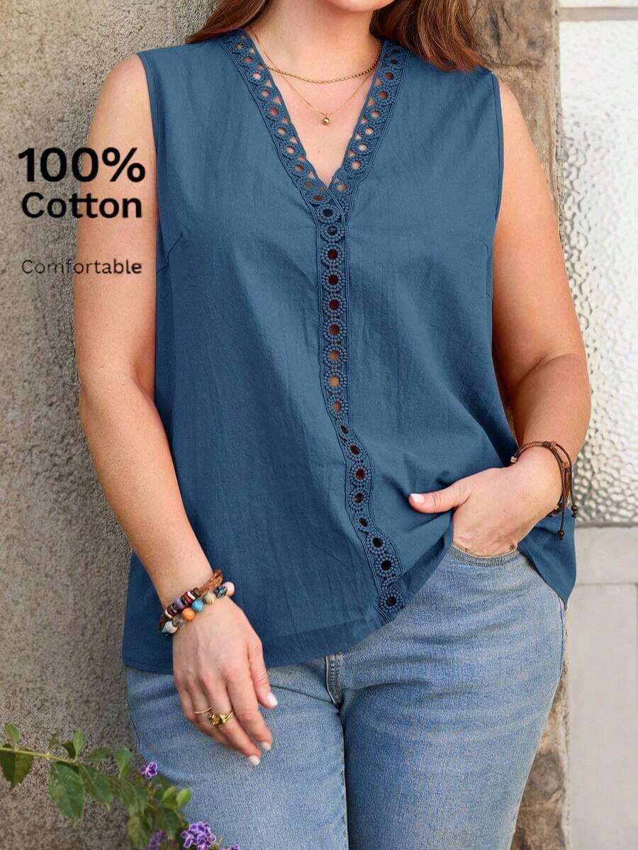 Camisa sin mangas minimalista y lisa de talla grande - Niebla azul - Ver 1