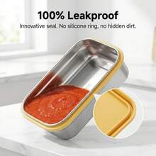 304 Stainless Steel Food Container, Stackable Refrigerator Sealed Fresh-Keeping Box, Fruit And Vegetable Meat Storage Box With Lid, Large Capacity Food Preservation Box, Suitable For Kitchen Food Storage And Organization - Multicolor - View 5