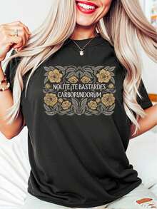 Women's Oversized Style T-Shirt, Nolite Te Bastardes Carborundorum, Don't Let The Bastards Crush You, Subtly Feminine T-Shirt, Women's Rights Subtly Expressed, Subtle Activist T-Shirt, Loose Fit Women's T-Shirt, Perfect For Parties Or Gifts, Soft And Comfortable, Crew Neck, 100% Cotton, Soft Fabric, Short Sleeve - 黑色 - 查看 7