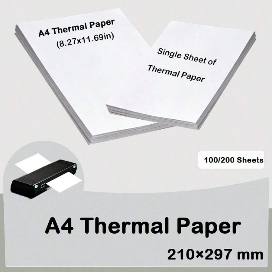 A4 Single Sheet Thermal Paper 100/200 Sheets, 210x297mm 70gsm Non-Continuous Thermal Refill Paper, Portable Printer Replacement Paper, Single Page Separation Design, Suitable For Home Office Outdoor Travel Printing - A4 Thermal Paper(Single-sheet) - View 1