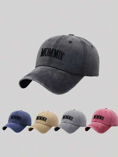 1Pc Unisex The Letter 'MOMMIN' Outdoors Fashionable Leisure Washed Baseball Cap, Adjustable Outdoor Sun Protection Casual Hat,Suitable For Daily Matching For Spring, Autumn Travel, Beach, Y2k Style For Boys And Girls