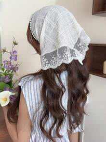 1pc Girls' Colorful Plaid Headband, Lace Trim Countryside Style Non-Slip Headwrap, Versatile Hair Accessory - Multicolor - View 3