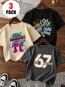 3pcs/Set Boys' Casual Outfit, Hip Hop Style Number Print Round Neck Top Set, Street Cool Cartoon Bear & Graffiti Design, Versatile Daily Wear Kids Clothing - Dark Grey - View 2