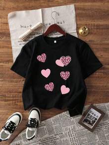 Short-Sleeved T-Shirt For Spring/Summer 2026, Made In Mexico, 180 Grams. Cartoon Print, Couple Design, Suitable For Indoor Or Outdoor Wear. Crew Neck, Unisex, Ideal For Office And Leisure. One-Pack. - 黑色 - 查看 2
