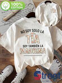 Camiseta de Verano Premium para Mujer con Estampado Floral de Estilo Latinoamericano "No Soy Solo La Tía", Única y Versátil, para Amantes de la Cultura Española/Uso Diario, Estampado a Doble Cara en la Parte Delantera y Trasera, Diseño Simple y Moderno, Transpirable, Ropa Casual de Verano, Unisex. - Blanco - Ver 12