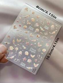 1张梦幻海洋美甲贴纸，贝壳美人鱼美甲贴纸，适合女性和女孩 - 彩色 - 查看 6