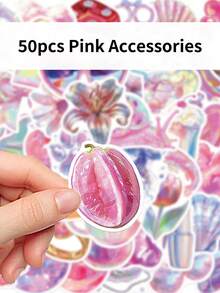 50pcs Pink Accessories Creative Cartoon Stickers DIY Guitar Luggage Refrigerator Water Cup Planner Supplies Decorative Laptop Personalization Stickers - Multicolor - View 7