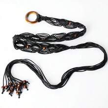 Fashionable Multi-Color Bohemian Retro Wax Rope Handmade Wooden Hollow Circle Woven Belt, Suitable For Dresses, Preppy Style, Autumn, Halloween - Multicolor - View 3