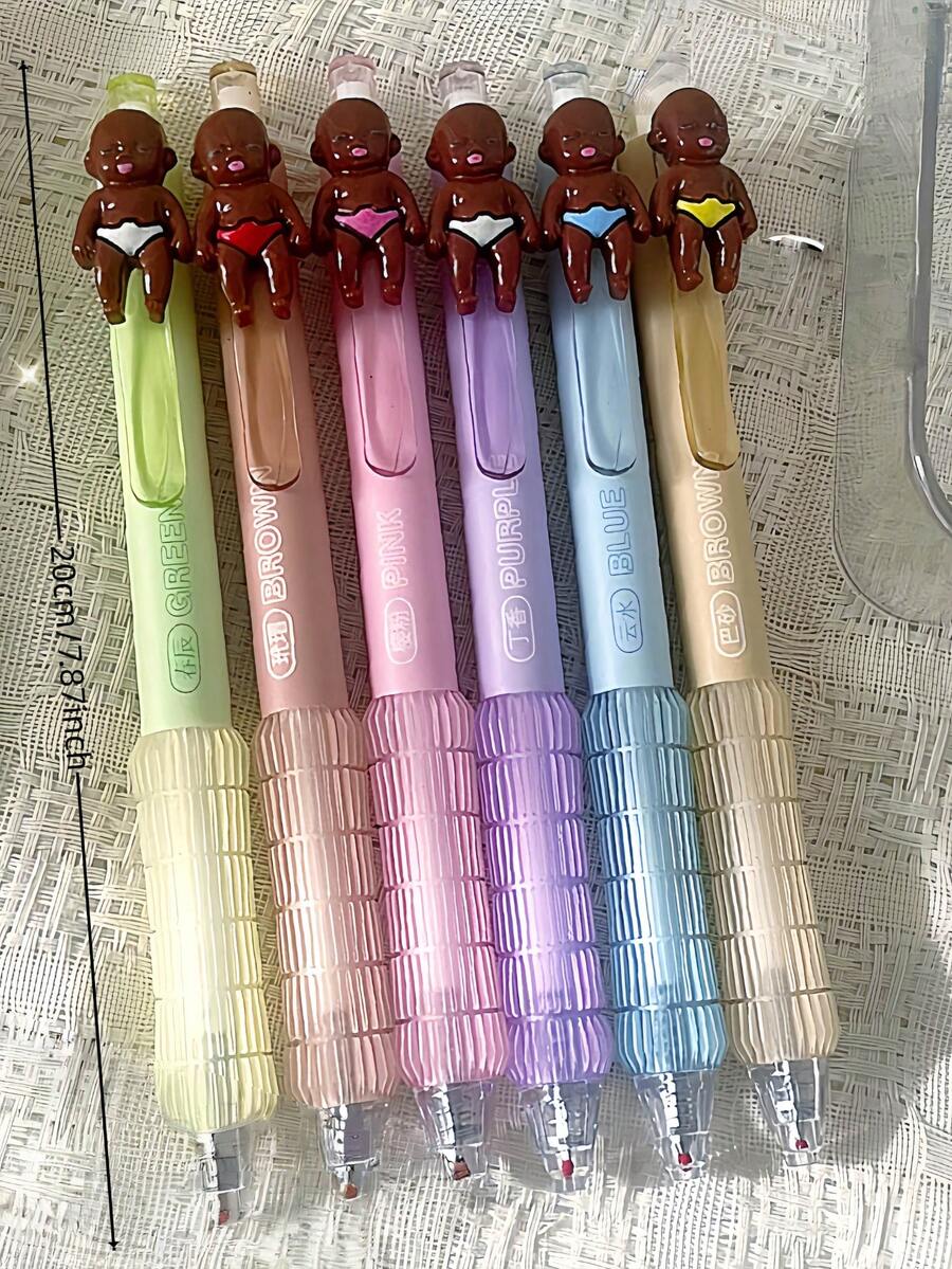 6 bút bi Natasha màu trung tính, cán mềm, nhanh khô, ngòi bấm 0.5mm, hình dán búp bê nhỏ màu đen hoạt hình sáng tạo, thích hợp cho trường học, unisex, học sinh, văn phòng phẩm, vẽ, giáo viên, lớp học, quà tặng sinh nhật, ngày lễ, tiệc tùng, đồ dùng cần thiết cho năm học mới. - Natasha - Xem 1