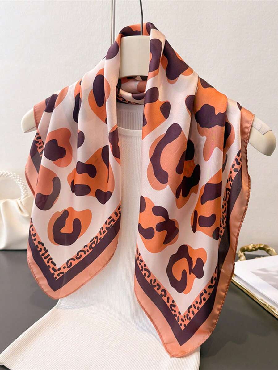 1 chiếc khăn bandana giả lụa in họa tiết da báo, đa năng, thanh lịch, có thể dùng làm khăn quàng cổ, khăn trùm đầu hoặc khăn choàng. - Nhiều màu - Xem 1