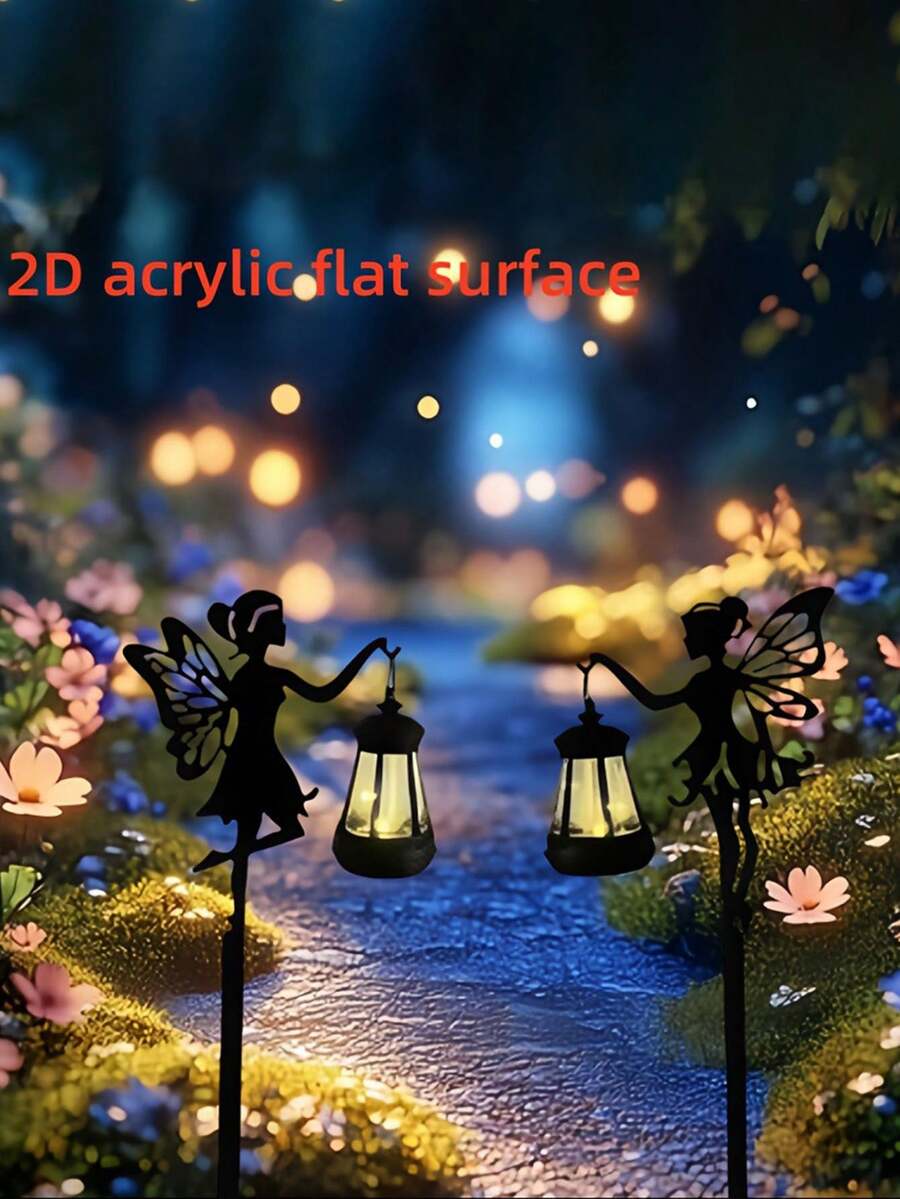 1个/2个 2D亚克力春季仙子花园庭院插杆扁平雕塑盆栽植物户外装饰 - 均碼 - 查看 1