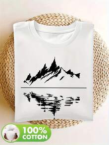 Women's 100% Cotton Short Sleeve T-Shirt With Subtle Outdoor-Themed Patches - Casual Spring And Summer Blouse, Machine Washable, Ideal For Picnics And Casual Wear, Non-Outdoor Printed T-Shirts - [白色的] - 查看 3