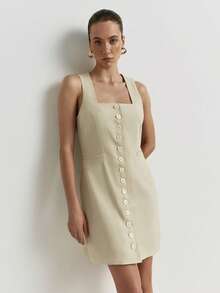 Sleeveless Button-Down Dress With Round Neck, Elegant Summer Style 2026 - 杏色 - 查看 7