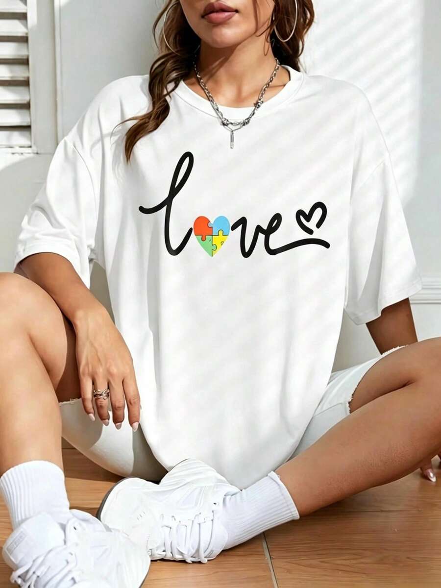 Premium Women's T-Shirt With A Fun Print, Soft, Classic, Round Neck, Casual, Suitable For All Seasons-Spring, Summer, Autumn, And Winter. Durable And Machine Washable, It Won't Easily Lose Its Shape. A Simple, Casual Style For Women, Available In Sizes S-XXL. Made From Thick, Non-See-Through, High-Quality Milk Silk Fabric, Breathable And Skin-Friendly. A Seasonal Fashion Item, This Versatile Short-Sleeved T-Shirt Is Ideal For Work, Travel, And Everyday Wear. . - 白色 - 查看 1