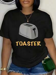 100% Cotton T-Shirt With Toaster Oven Print, Halloween Costume, Matching T-Shirt For Men And Women, Soft And Breathable, Classic Style, Summer Fashion, Round Neck, Short Sleeve, Casual For Daily Wear, Excellent Gifts For Friends And Family, 100% Cotton T-Shirts, Youthful And Modern Design, Casual Blouses For Women. - 黑色 - 查看 6
