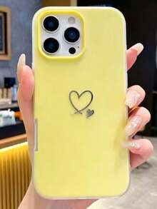 Heart 1件多巴胺雙層硬殼與軟矽膠手機殼，純色，相容於 11/12/13/14/15/16 Pro Max - 黃色 - 查看 2