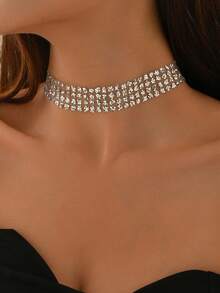1pc Fashionable Minimalist Elegant Choker Necklace, Versatile Collarbone Accessory For Summer - Silver - View 3