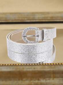 APLCSEY 1 Stück vollständig mit Strass besetzter silberner Strass-Taillengürtel, glänzender dekorativer Gürtel für Damen, geeignet für Party, Nachtclub, sexy Outfit - Weiss - Übersicht 5