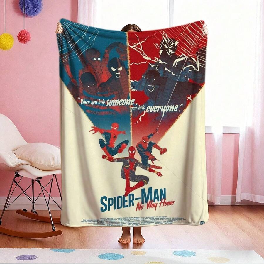 1pc S-Pider-Man Print Blanket,Retro Cartoon Style Throw Blanket,Cartoon Character Printed Blanket,All-Season Universal Nap Blanket,Character Home Decor Blanket,Modern Fashion Gift Suitable For Home Bedroom Bed Sofa Office Lunch Break Cover Picnic Blanket - Nhiều màu - Xem 1