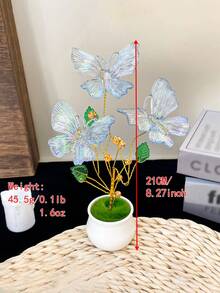 1pc Exquisite Butterfly Artificial Potted Plant With Fashionable Beaded Artificial Flowers, Elegant Craft Ornament, Creative Holiday Gift, Suitable For Wedding Decor, Home Room And Office Desk Decoration - Multicolor - View 10