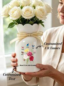1 pièce Vase en céramique personnalisé avec papillon, personnalisable avec 1 à 8 noms, vase à fleurs de style minimaliste, décoration pour salon et chambre à coucher, vase décoratif pour meuble TV, plante hydroponique en céramique, arrangement floral créatif, centre de table pour salle à manger, décoration d'intérieur élégante, cadeau personnalisé avec nom pour amis, famille, êtres chers - Multicolore - Voir 1