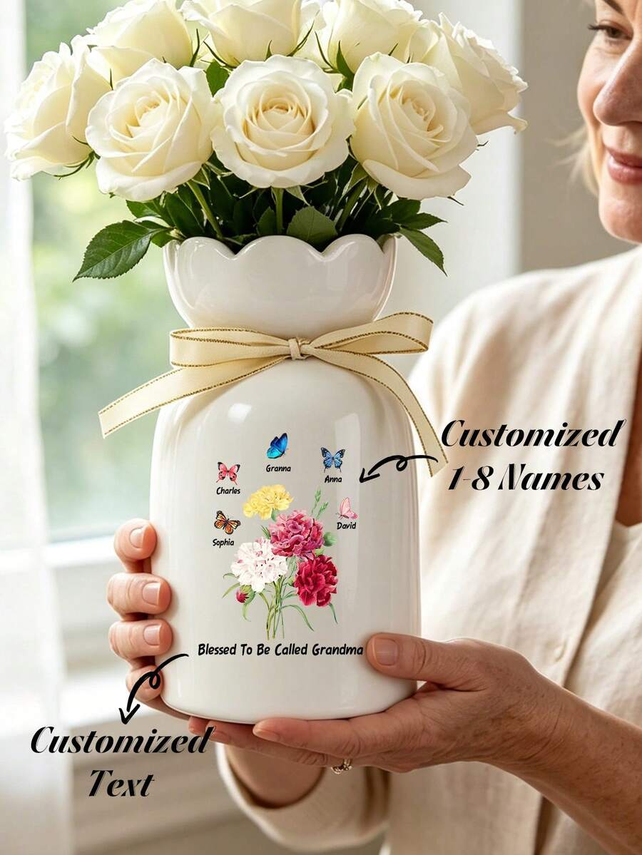 1 pièce Vase en céramique personnalisé avec papillon, personnalisable avec 1 à 8 noms, vase à fleurs de style minimaliste, décoration pour salon et chambre à coucher, vase décoratif pour meuble TV, plante hydroponique en céramique, arrangement floral créatif, centre de table pour salle à manger, décoration d'intérieur élégante, cadeau personnalisé avec nom pour amis, famille, êtres chers - Multicolore - Voir 1