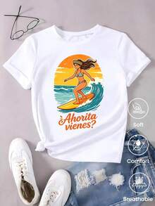 Short-Sleeved T-Shirt For Spring/Summer 2026, Made In Mexico, 180 Grams. Cartoon Print, Couple Design, Suitable For Indoor Or Outdoor Wear. Crew Neck, Unisex, Ideal For Office And Leisure. One-Pack. - 白色 - 查看 5