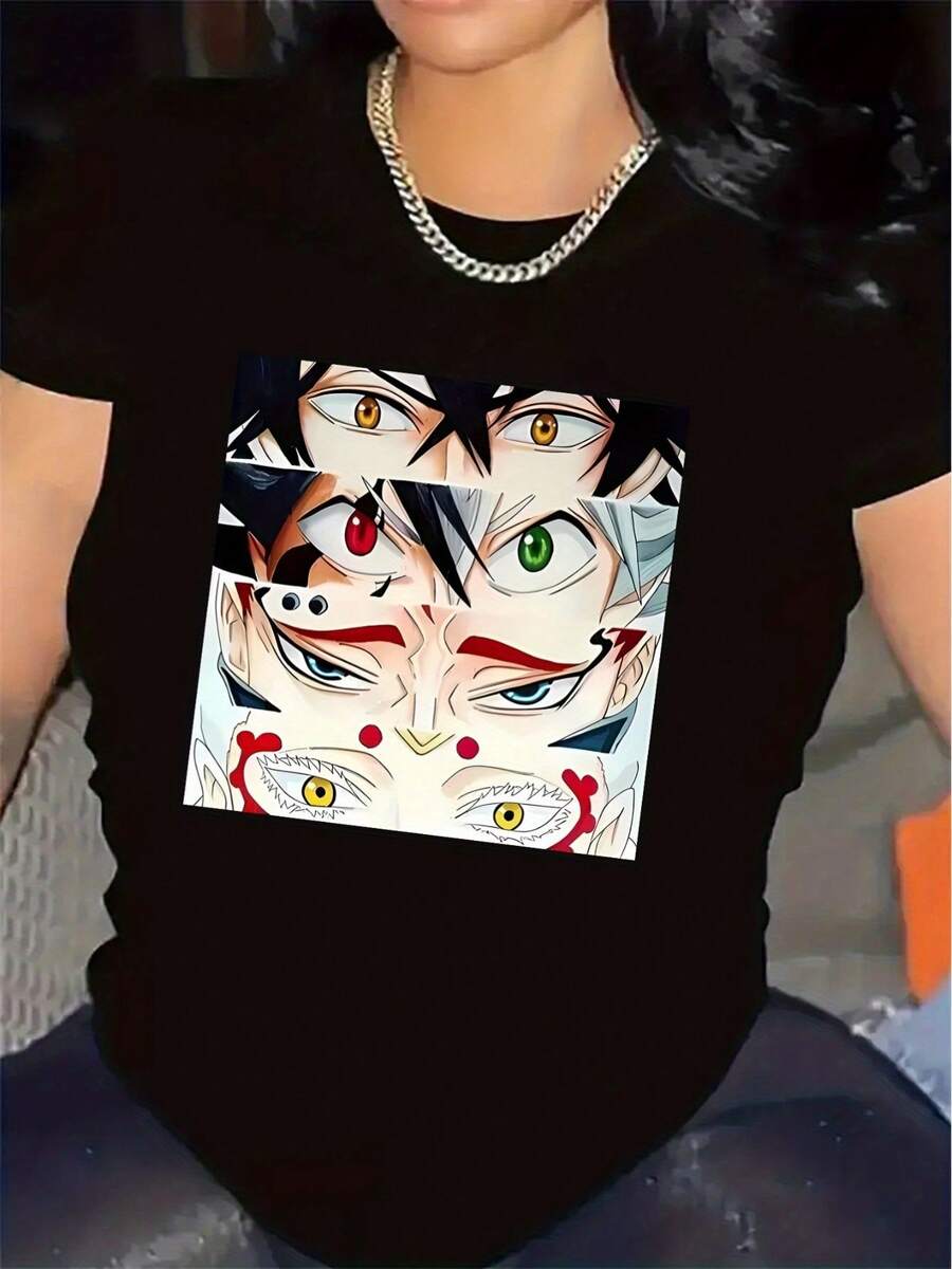 Short-Sleeved T-Shirt With A Unique Artistic Print, Lightweight And Durable, Suitable For Home, Office Or Outdoor Activities, Comfortable Fit, Ideal For Daily Wear, Round Neck, Sporty Style, Outdoor Activities, Urban Style, Modern Fashion, Warm Weather Clothing, Casual Summer Wear, Party Outfit, Perfect For Vacations And Leisure Time, Ideal For Parties And Family Holidays, Perfect For Daily Outfits And As A Gift. - 黑色 - 查看 1