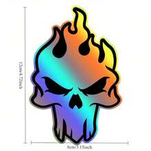 2pcs Holographic Flame Skull Motorcycle Sticker, Waterproof Vinyl Decal For Bike Body - 1 SET - View 8