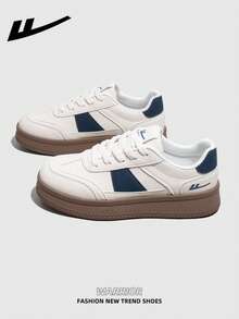 WARRIOR Women's Thick Sole Sports Shoes, Soft Bottom Casual Sneakers, Low-Top Flat Outdoor Shoes, Summer Commuter Shoes, Round Toe Elegant Soft Sole Hiking Shoes, Suitable For Students Graduation Photos, Women's Low-Top Microfiber Sports Skateboard Shoes - Beige/Blue - View 3