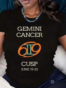 Women's T-Shirt Black T-Shirt For Women With Gemini Cancer Zodiac Sign Graphic, June 19-23, For Astrology Lovers And Birthday Gifts - 黑色 - 查看 6