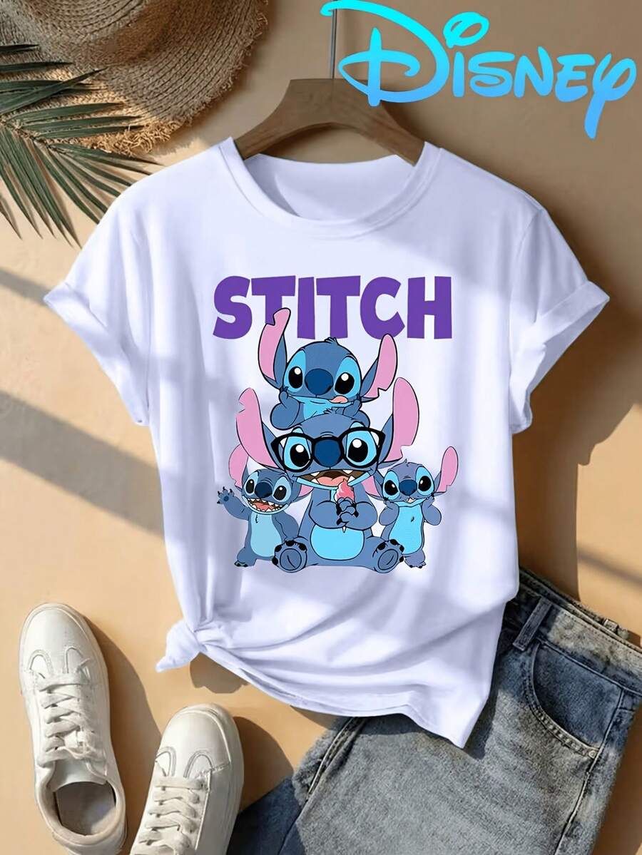 (Disney Licensed)Disney Lilo & Stitch Women's Casual Graphic T-Shirt, Cute Multi-Character Group Print Crew Neck Short Sleeve Tee, "STITCH" Letter Print Casual White Top, Mens Clothes, Men, Ropa De Hombre, Summer Clothes, Men Shirts, Graphic Tees, Disney Outfits Men, Graphic Tees, Camisetas Para Hombre, Camisas Para Hombre, Summer Outfits For Men, Father's Day Gift, Perfect Gift For Family And Friends, Which Are Necessary For Birthday Parties, Disney Shirts, Mens Clothes, Summer Clothes, Officially Licensed Disney T-Shirts, Disney Men's And Women's Spring/Summer Fashion Casual Short-Sleeve T-Shirts - trắng - Xem 1