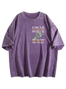 Uncle And Niece Matching The Legend The Legacy T-Shirt,Double-Sided Printed Unisex T-Shirt, Vintage Streetwear Heavyweight Cotton Tee, Anime Manga Casual Daily Top, Ideal Gift For Anime Enthusiasts - 深紫色 - 查看 4