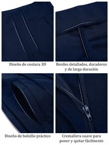 Pantalones de trabajo ajustados y acortados de color liso que ceñen la cintura - Azul Marino - Ver 8