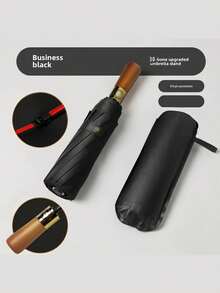 1pc Automatic Open & Close Heavy Duty Windproof Umbrella, High-End Solid Wood Handle, High Strength UV Protection Business Umbrella, Outdoor Automatic Folding Travel Umbrella, UPF50+ Alloy Ribs Wind-Resistant, Women's Umbrella, Outdoor With Umbrella Storage Bag, Unisex, Back To School Season, Gift, Daily Essential, Rainy Season Essential - A - View 14
