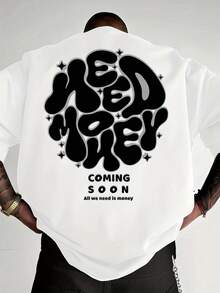 Men's 100% Cotton Letter Print T-Shirt - Casual Urban Style, Loose Fit With Dropped Shoulders, Short Sleeve T-Shirt For Men - 白色 - 查看 1