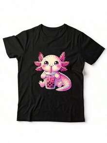 Axolotl-Bubble-Boba-Tea-Cute-Kawaii-Axolotl-T-Shirt - Hitam - View 3