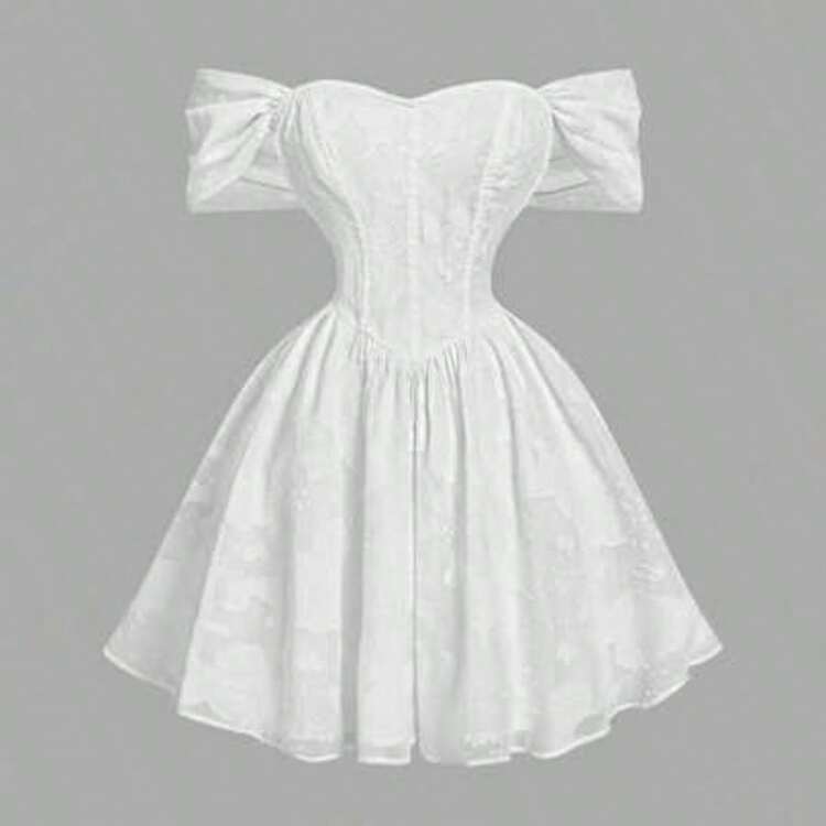 MOD Vestido mini elegante de fiesta con cintura ceñida y estampado floral con hombros descubiertos para mujer - Blanco - Añade 1