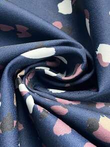 Vestido corto casual sencillo con cuello en V, manga larga, plisado y estampado de todo sobre - Azul marino - Ver 7