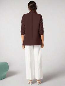 Blazer clásico para mujer, adecuado para el uso diario, con mangas largas, para uso casual en la oficina, apto para todas las estaciones - Marrón - Ver 2
