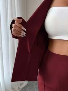 con cintura ceñida elegante, pantalones slim con vuelo de moda para ir al trabajo, atuendo para vacaciones/citas, Día de la Independencia, atuendo de maestra para mujeres - Burdeos - Ver 3