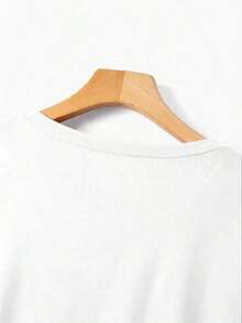Camiseta de manga corta de talla grande para mujer, de unicolor, con dobladillo asimétrico, para uso diario y casual - Blanco - Ver 3