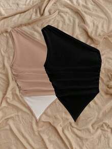 2 piezas de blusas de verano para mujer con dobladillo asimétrico y tirantes, color negro y rojo, adecuado para el verano - Multicolor 6 - Ver 2