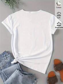 Women's 180G White Short-Sleeved T-Shirt With Round Neck, Printed With Adorable Skulls, Soft And Comfortable, Unique Design With Cupcake Figures, Perfect For Casual Style And Mexican Parties. - 白色 - 查看 3