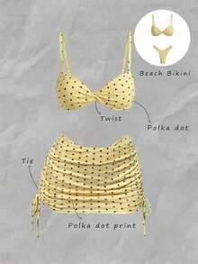 Elavelle Conjunto de bikini para mujer con estampado de lunares aleatorio, tirantes finos y corte alto sexy para el verano y la playa - Multicolor 2 - Ver 1