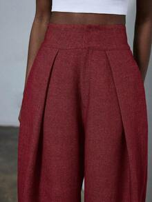 Nuevos pantalones de traje de pierna ancha con pliegues sueltos y estilo casual para ir al trabajo - Rojo - Ver 8