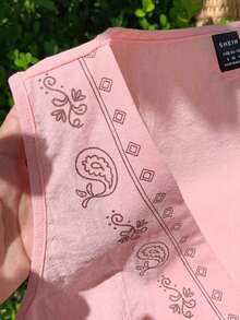 Conjunto de 2 piezas de estilo bohemio y veraniego con estampado floral blanco tejido - Rosa Pálido - Ver 5